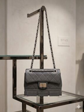 Quilted Chain-Handle Shoulder Bag in Dark Gray